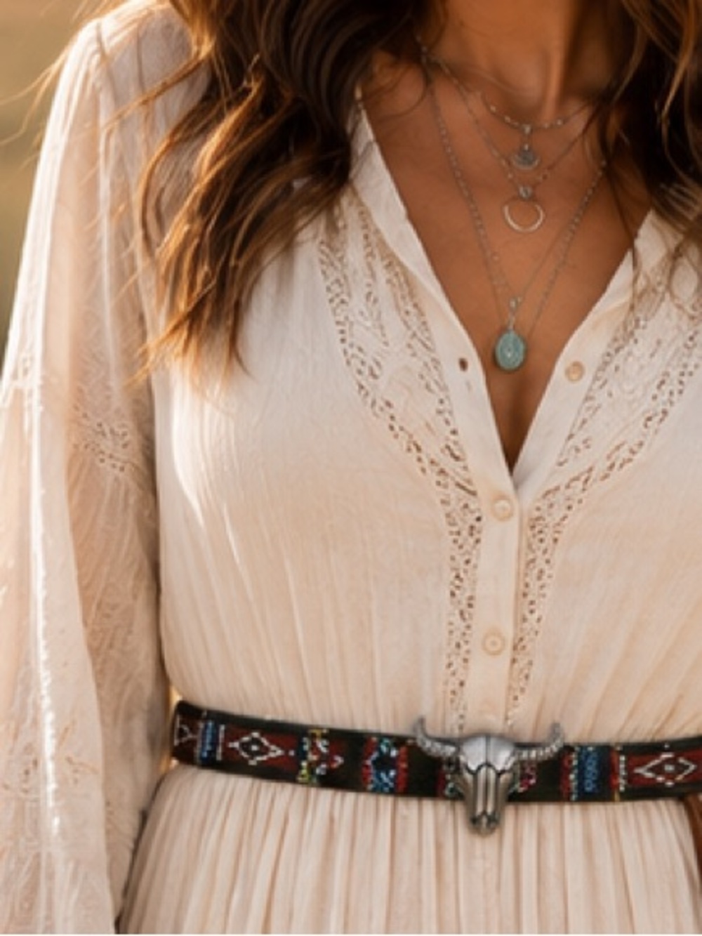 Southwestern Longhorn Skull Woven Belt Boho Western Adjustable Festival